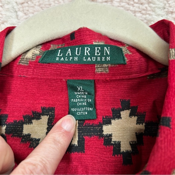 Lauren Ralph Lauren Red TanSouthwest Button Up Blouse 90's Size XL Western Rodeo - Picture 3 of 10